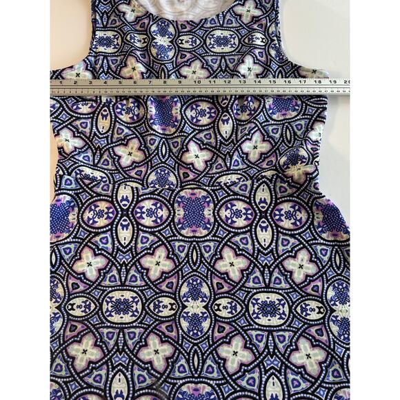 Talbots Sleeveless Fit & Flare Dress Mosaic Blue Purple Print Boho Chic Size 10 - Picture 6 of 7
